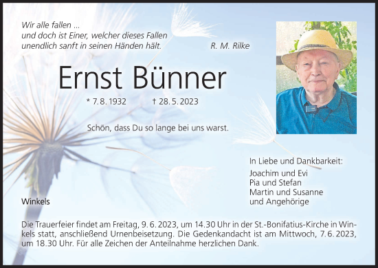 Anzeige von Ernst Bünner von MGO