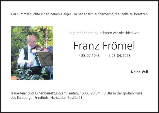 Anzeige von Franz Frömel von MGO
