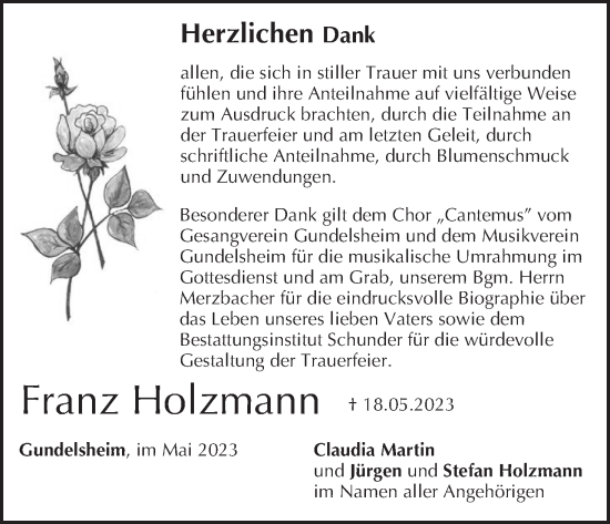 Anzeige von Franz Holzmann von MGO