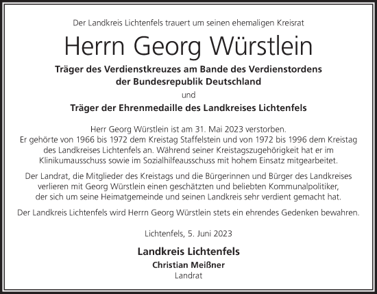 Anzeige von Georg Würstlein von MGO