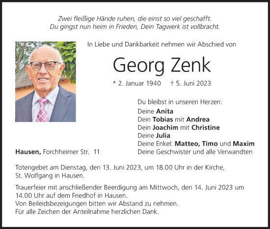 Anzeige von Georg Zenk von MGO