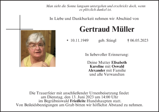 Anzeige von Gertraud Müller von MGO