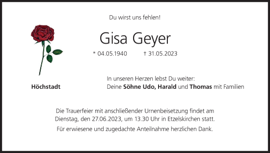 Anzeige von Gisa Geyer von MGO