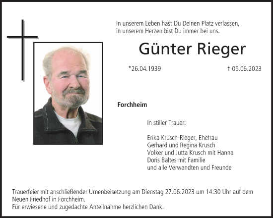 Anzeige von Günter Rieger von MGO