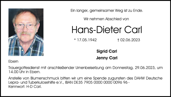 Anzeige von Hans-Dieter Carl von MGO