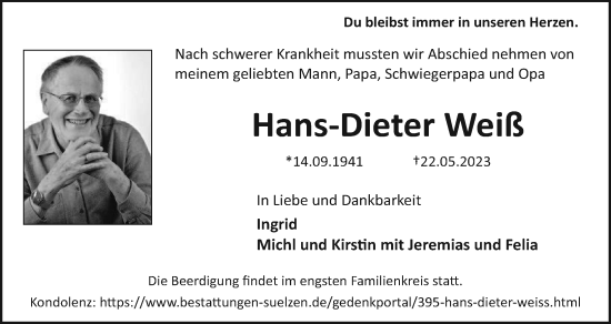 Anzeige von Hans-Dieter Weiß von MGO