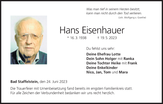 Anzeige von Hans Eisenhauer von MGO