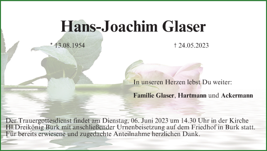 Anzeige von Hans-Joachim Glaser von MGO