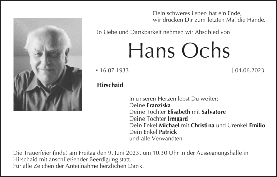 Anzeige von Hans Ochs von MGO