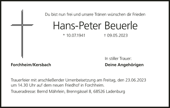 Anzeige von Hans-Peter Beuerle von MGO