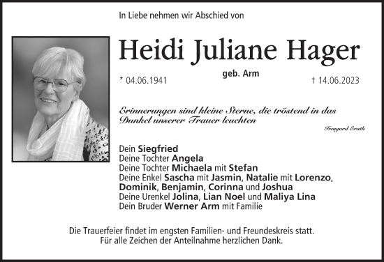 Anzeige von Heidi Juliane Hager von MGO