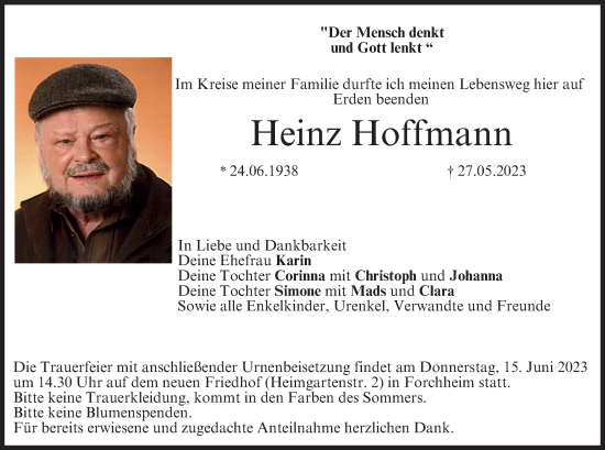 Anzeige von Heinz Hoffmann von MGO
