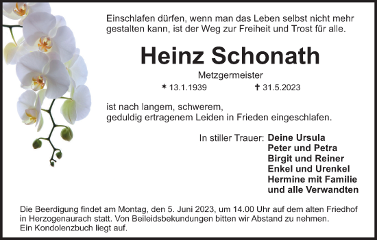 Anzeige von Heinz Schonath von MGO
