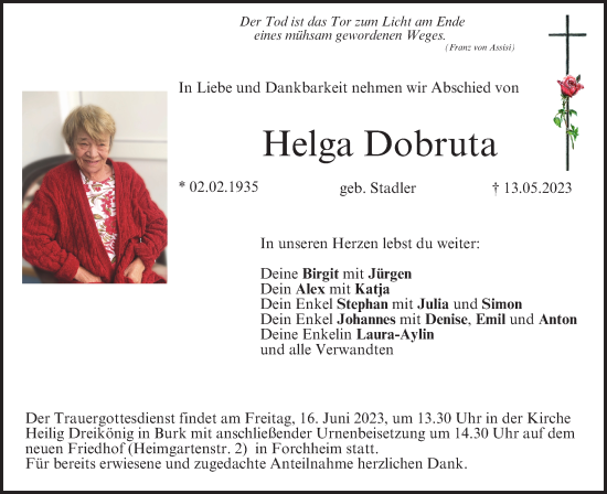 Anzeige von Helga Dobruta von MGO