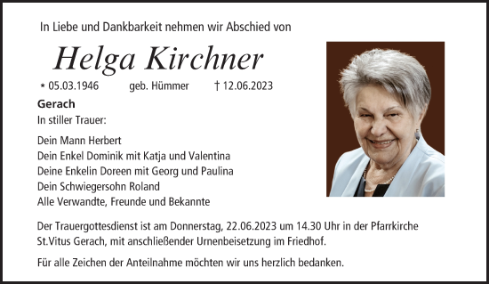 Anzeige von Helga Kirchner von MGO