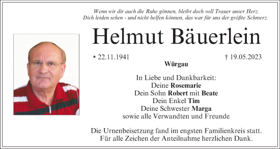 Anzeige von Helmut Bäuerlein von MGO