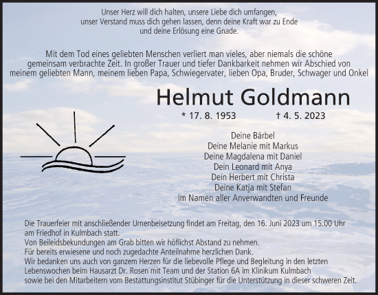 Anzeige von Helmut Goldmann von MGO