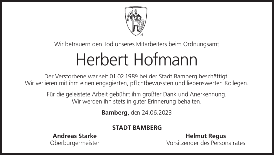 Anzeige von Herbert Hofmann von MGO