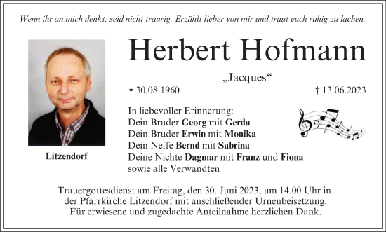 Anzeige von Herbert Hofmann von MGO