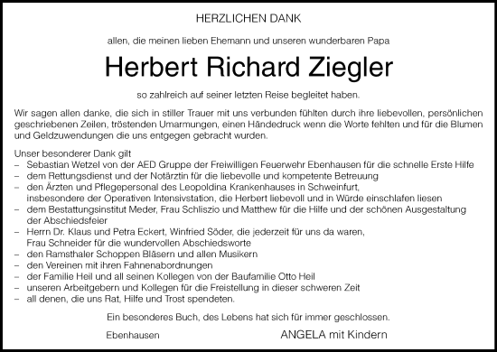 Anzeige von Herbert Richard Ziegler von MGO
