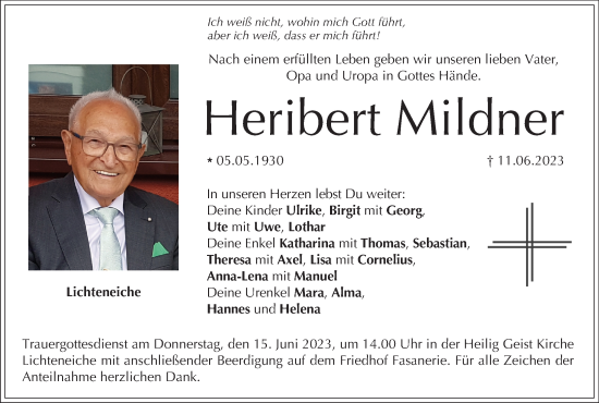 Anzeige von Heribert Mildner von MGO