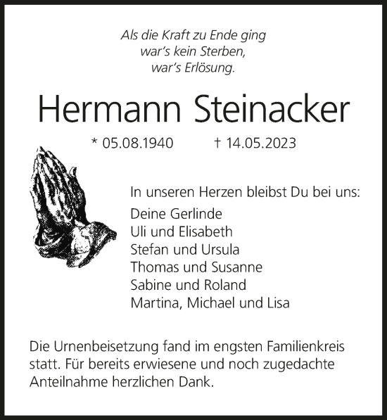 Anzeige von Hermann Steinacker von MGO