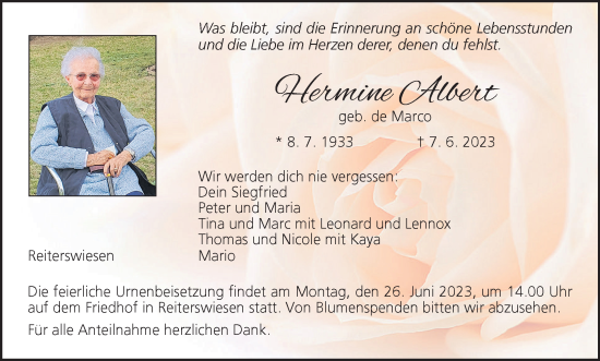 Anzeige von Hermine Albert von MGO