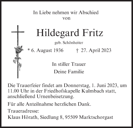 Anzeige von Hildegard Fritz von MGO