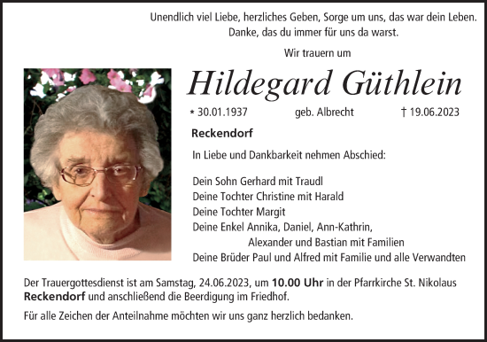 Anzeige von Hildegard Güthlein von MGO