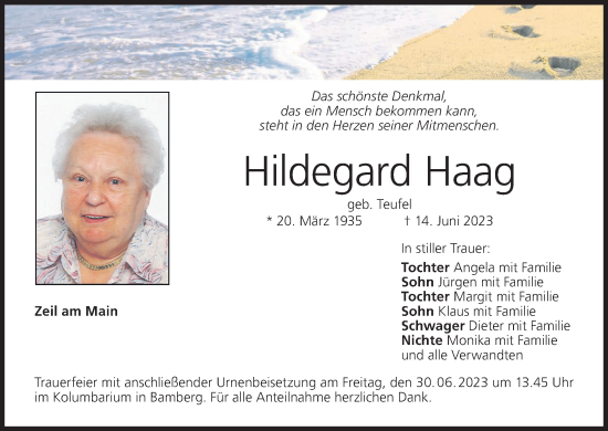 Anzeige von Hildegard Haag von MGO