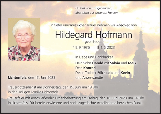 Anzeige von Hildegard Hofmann von MGO