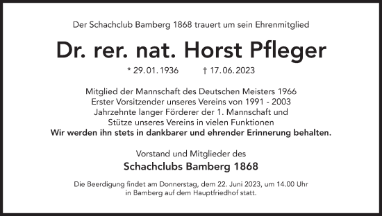 Anzeige von Horst Pfleger von MGO