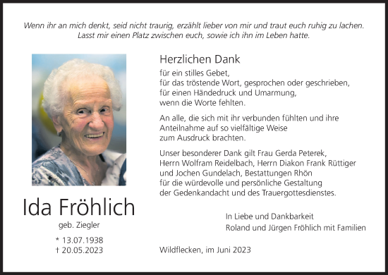 Anzeige von Ida Fröhlich von MGO