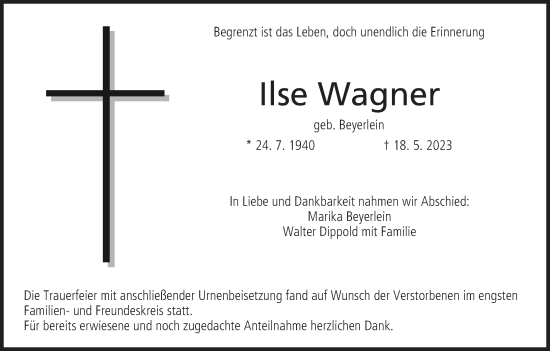 Anzeige von Ilse Wagner von MGO