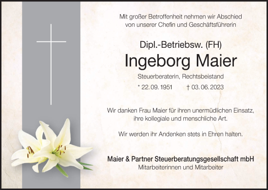 Anzeige von Ingeborg Maier von MGO