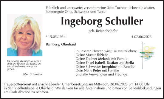 Anzeige von Ingeborg Schuller von MGO