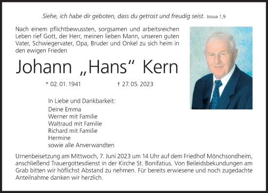 Anzeige von Johann Hans Kern von MGO