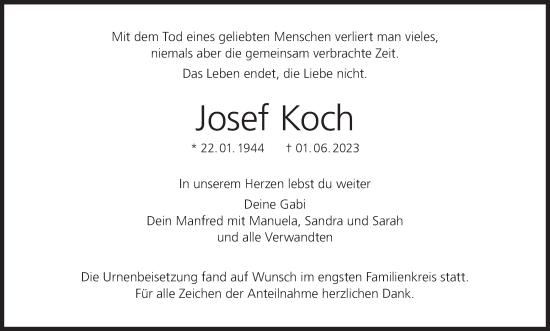 Anzeige von Josef Koch von MGO