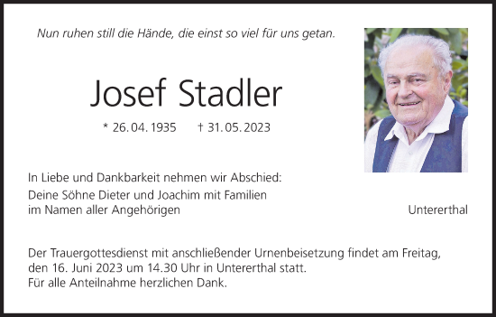 Anzeige von Josef Stadler von MGO