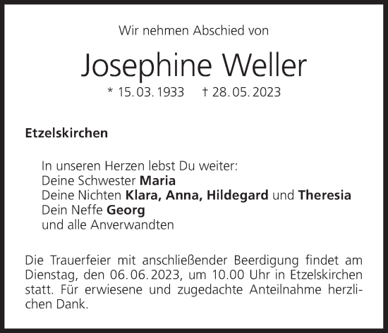 Anzeige von Josephine Weller von MGO
