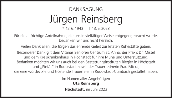 Anzeige von Jürgen Reinsberg von MGO
