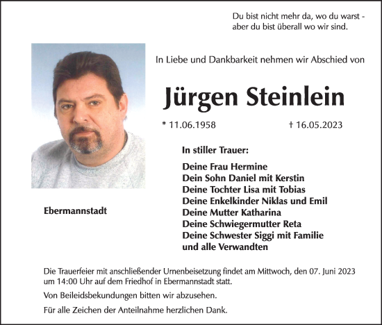 Anzeige von Jürgen Steinlein von MGO