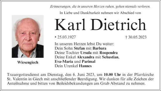 Anzeige von Karl Dietrich von MGO