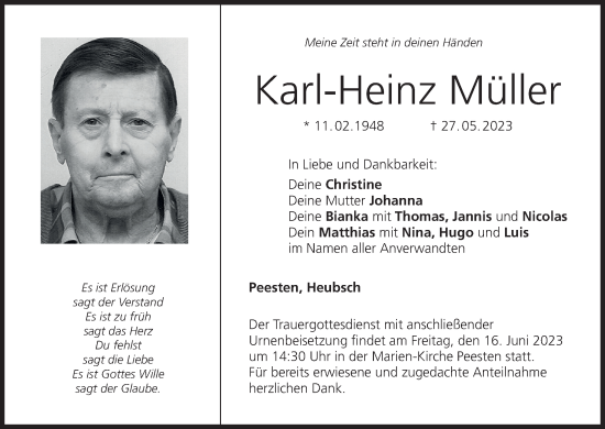 Anzeige von Karl-Heinz Müller von MGO