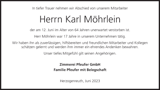 Anzeige von Karl Möhrlein von MGO