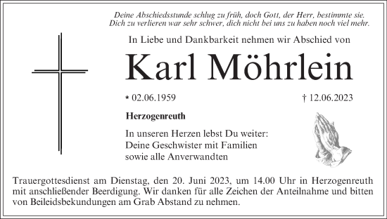 Anzeige von Karl Möhrlein von MGO