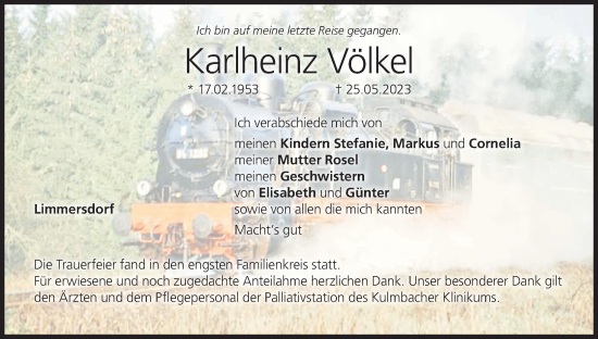 Anzeige von Karlheinz Völkel von MGO
