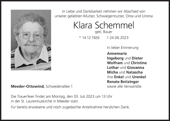 Anzeige von Klara Schemmel von MGO