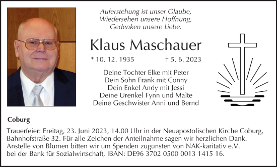 Anzeige von Klaus Maschauer von MGO
