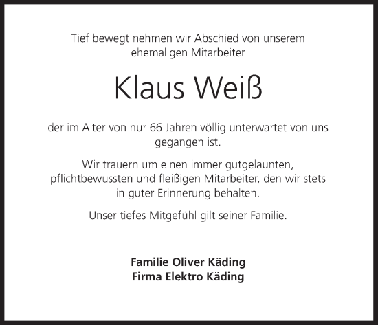Anzeige von Klaus Weiß von MGO